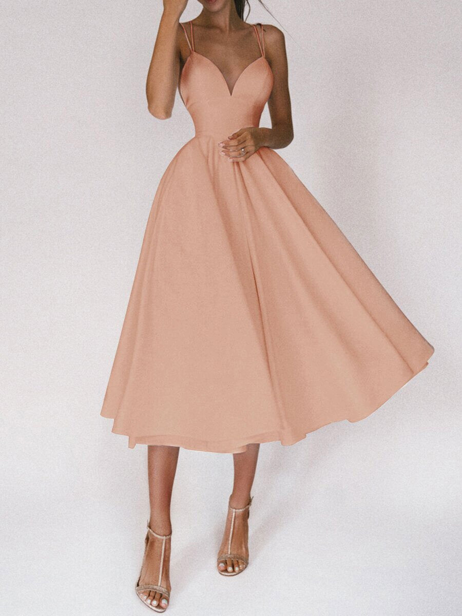 Lune London Grace Elegant Spaghetti Strap Dress with V-Neck