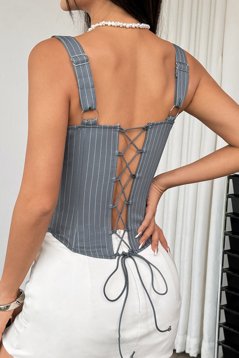 Striped top | Color block, lace trim | Polyester