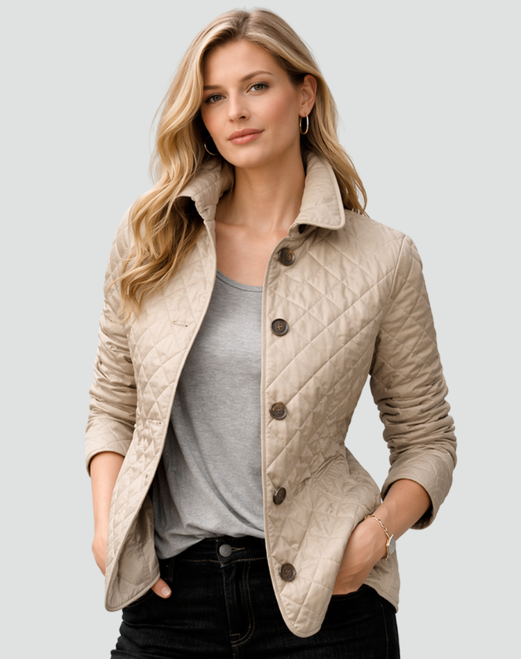 Women quilted transition jacket regular fit with button collar