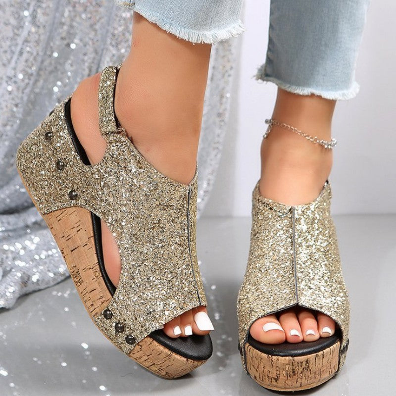 Women's Sandals | Open Toe, Sequin Patchwork | Casual Comfort