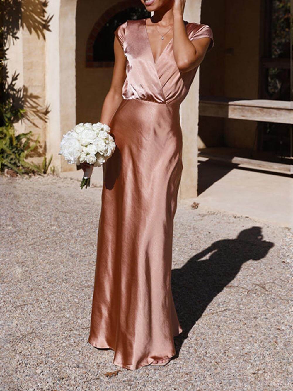 Evening Dress | Satin Mermaid Dress, V Neck | Fishtail Hem