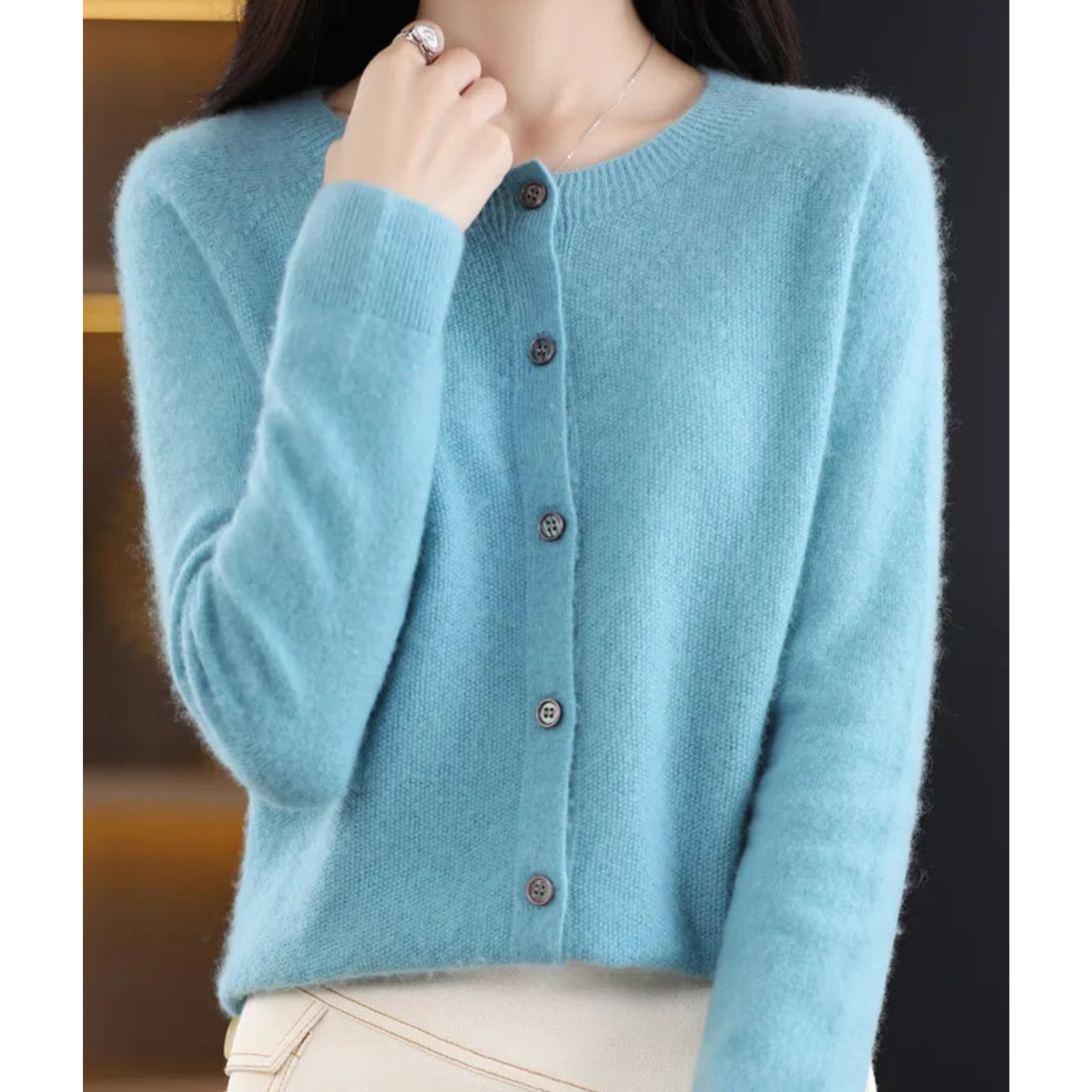 Women's Cardigan | Button Front, Round Neck | Winter