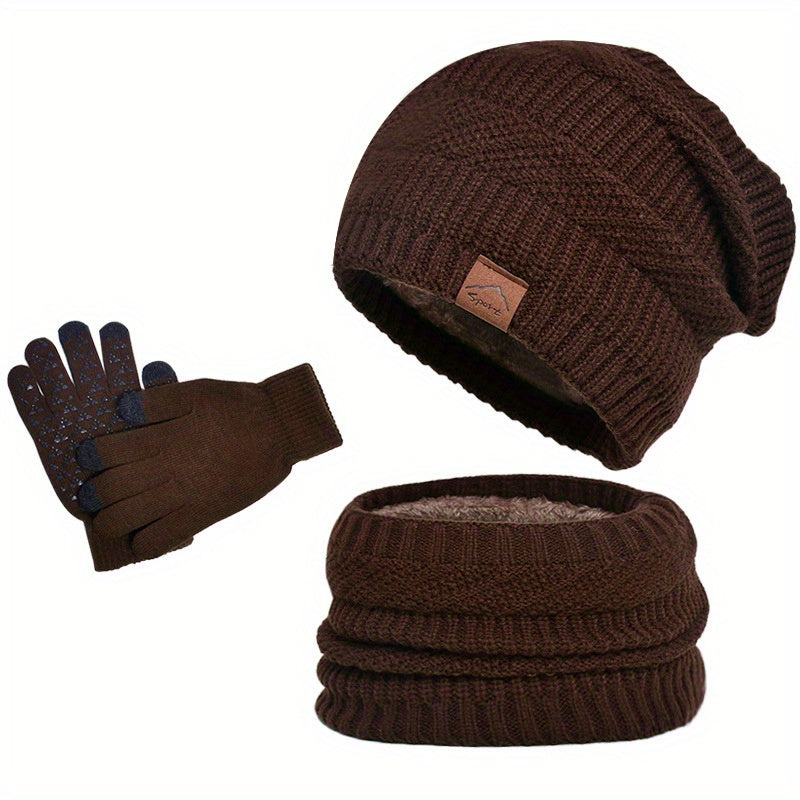 Men 3 piece everything winter hat scarf and gloves set