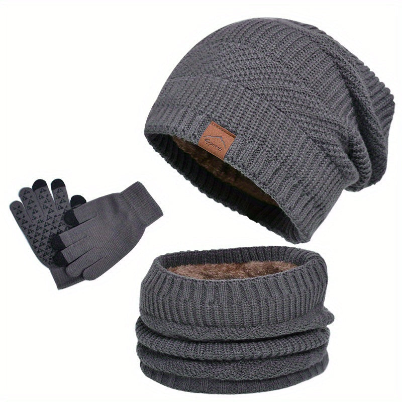 Men 3 piece everything winter hat scarf and gloves set