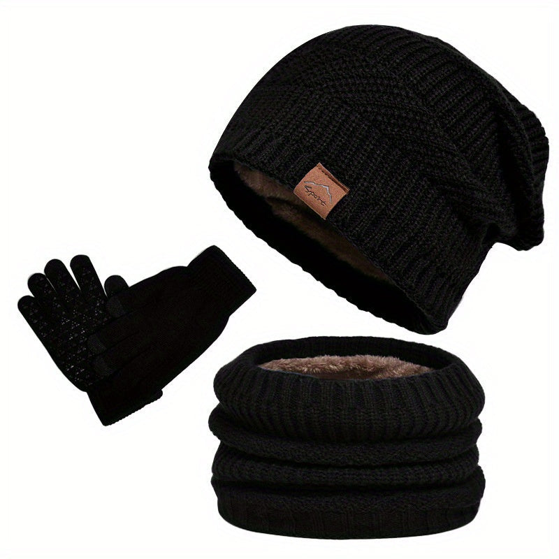 Men 3 piece everything winter hat scarf and gloves set