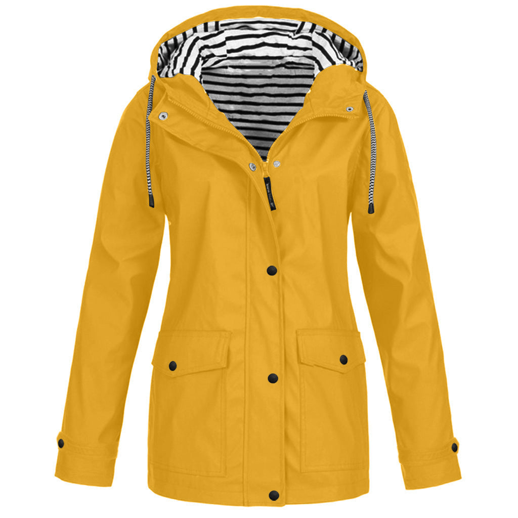 Women waterproof windproof hooded jacket relaxed fit with zip pockets