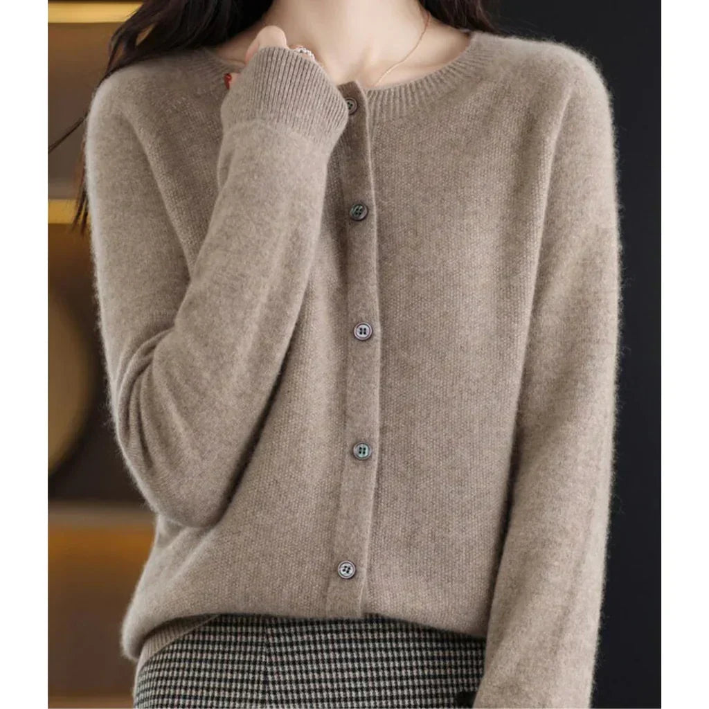 Women's Cardigan | Merino Wool, Soft | Crew Neck, Button Front