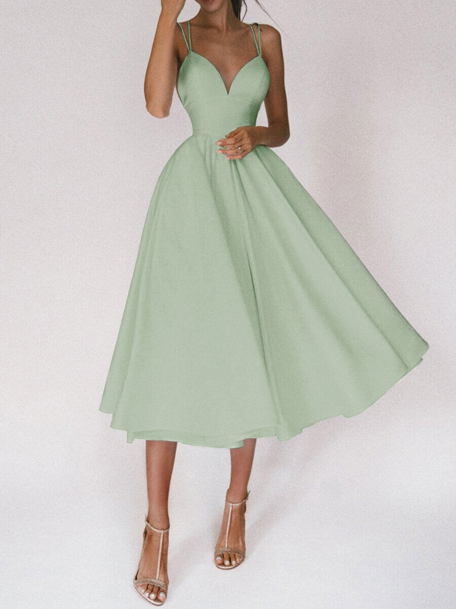 Lune London Grace Elegant Spaghetti Strap Dress with V-Neck