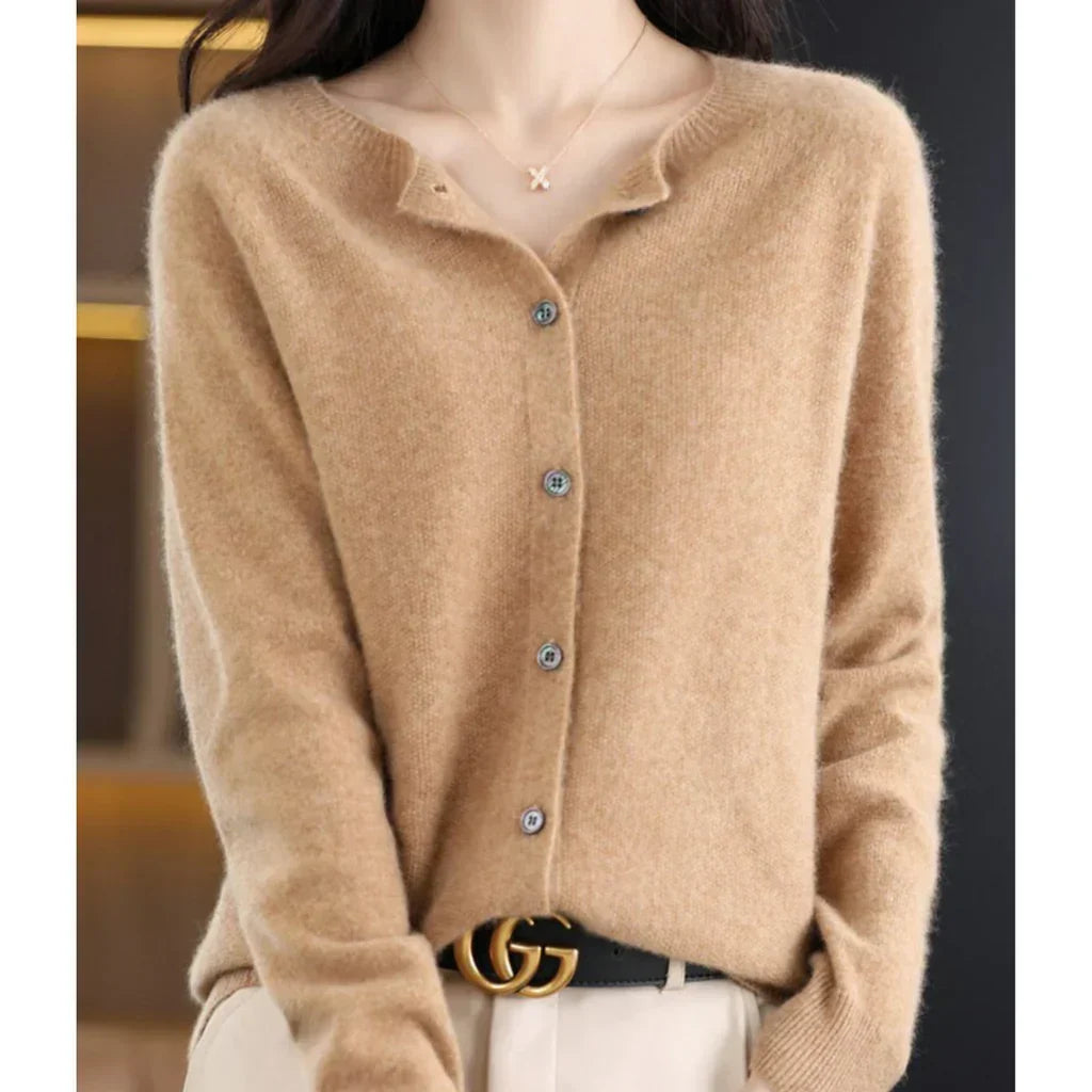 Women's Cardigan | Merino Wool, Soft | Crew Neck, Button Front