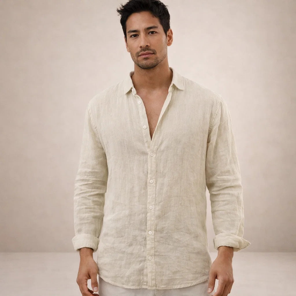 Men's Linen Shirt | Regular Fit, Open Collar | Long Sleeve