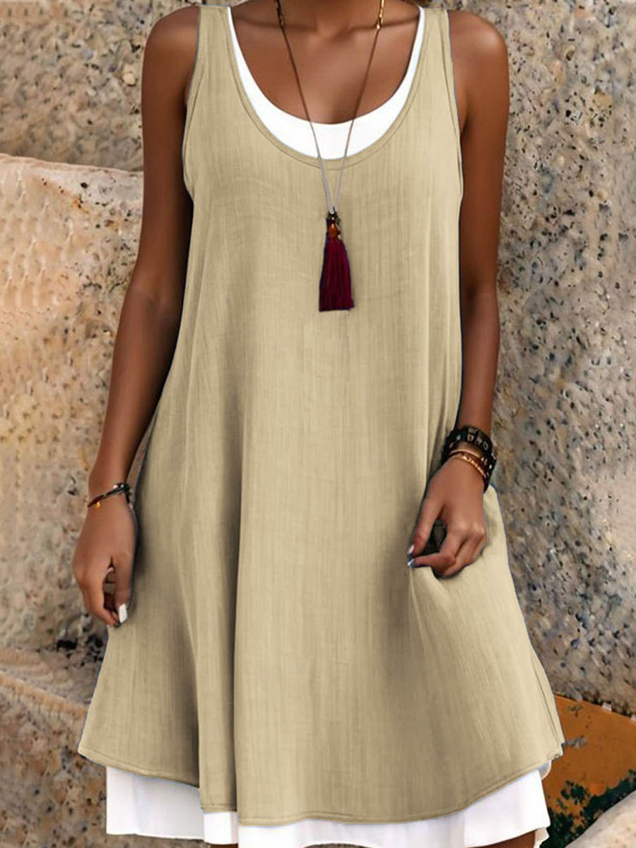 Women's Midi Dress | A-Line Cut, Sleeveless | U Neckline, Loose Polyester Dress