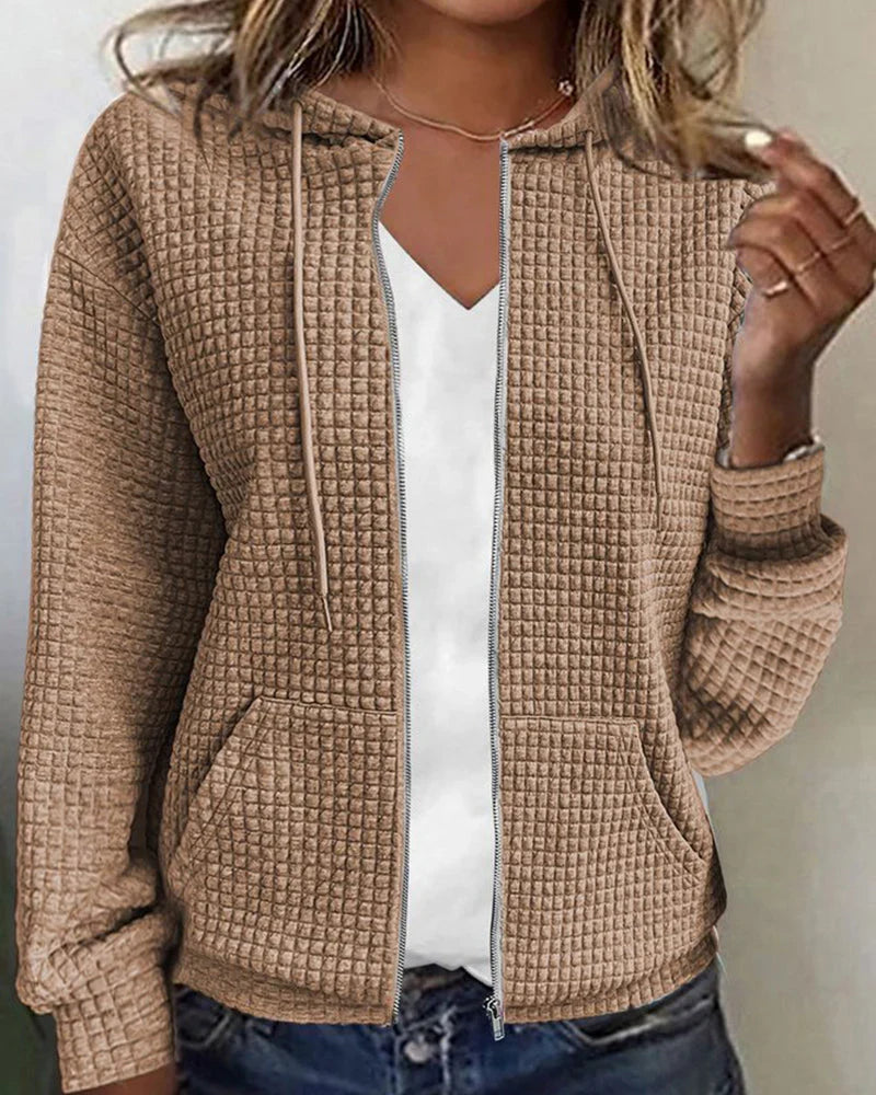 Women cotton blend casual jacket relaxed fit with front pockets