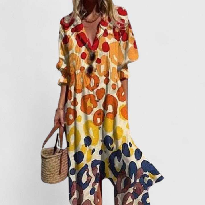 Women boho floral dress relaxed fit vibrant pattern multicolour