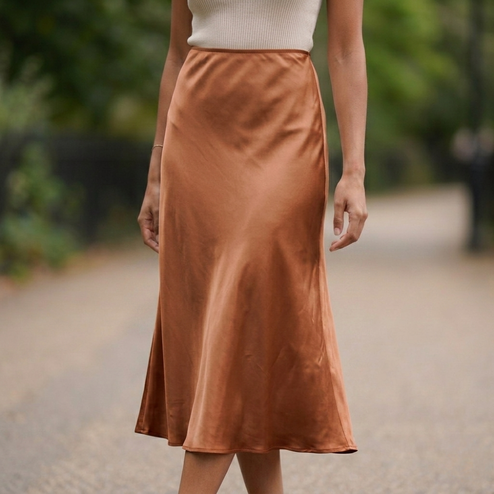 A-Line Satin Midi Skirt | Flattering Fit | Luxurious
