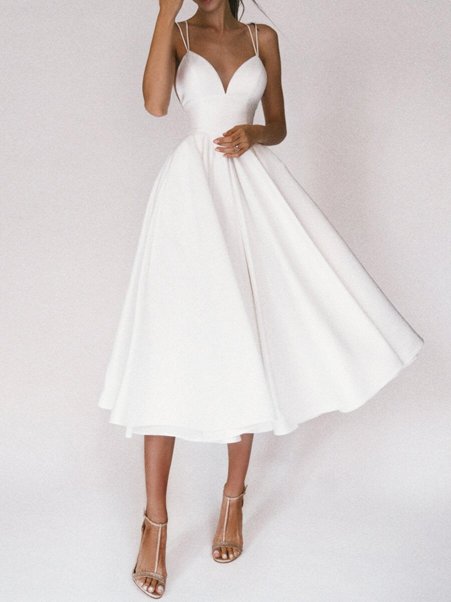 Lune London Grace Elegant Spaghetti Strap Dress with V-Neck