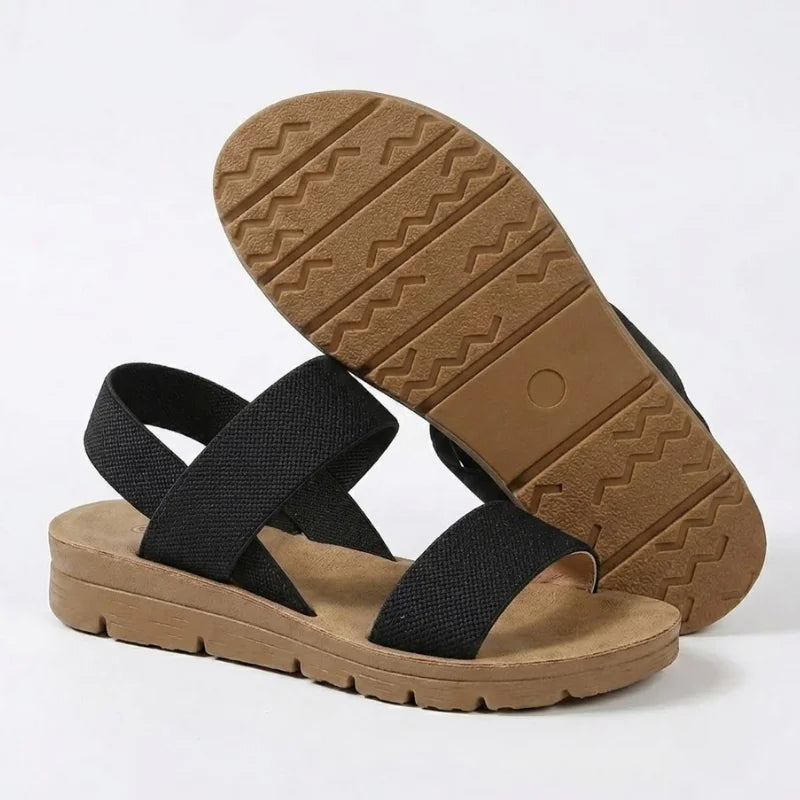 Women comfort slip-on sandals with soft footbed, lightweight stretch straps