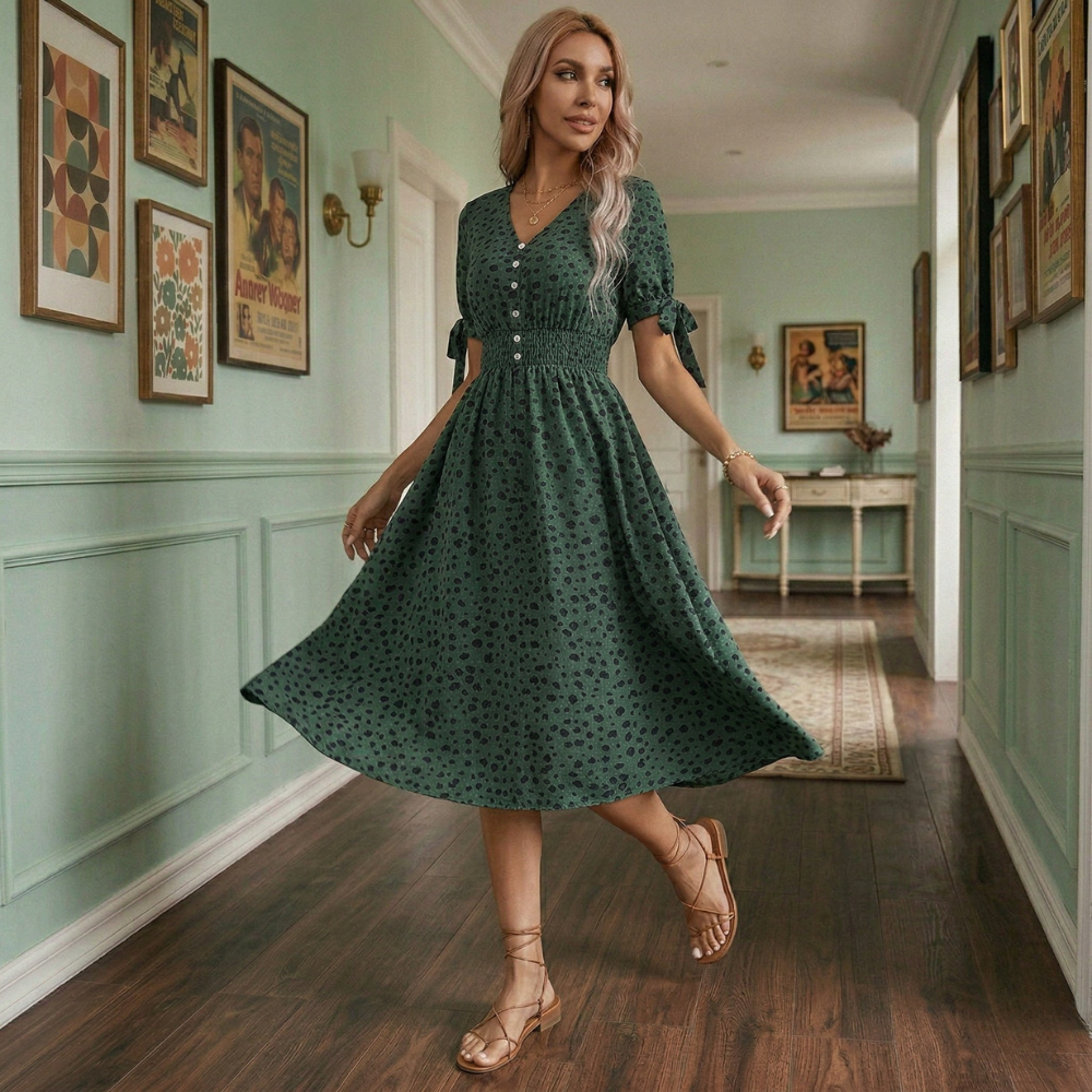 Polka Dot Dress Women Short Sleeve Vintage Inspired Style