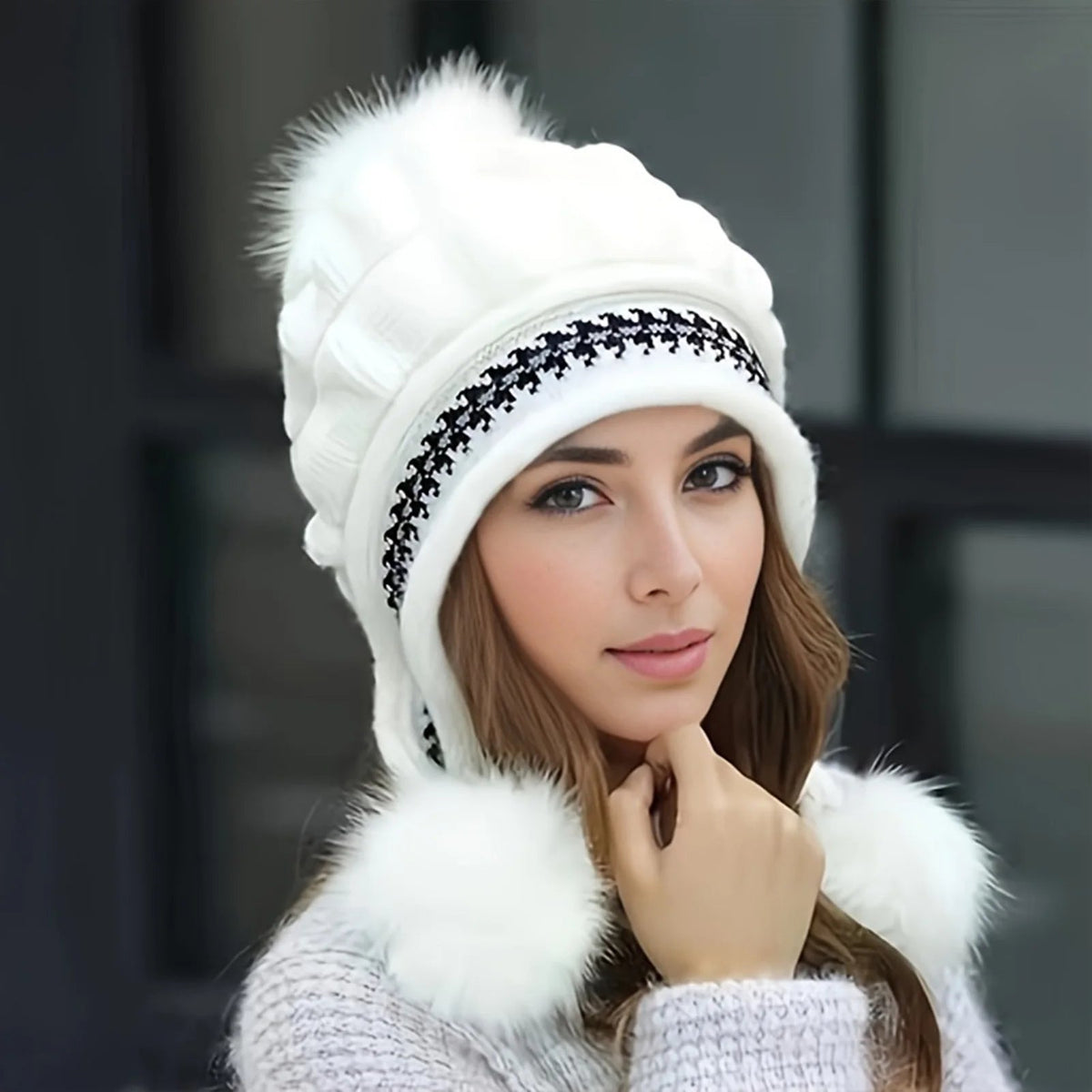 Women's Beanie Hat | Fleece Lined, Knit Design | Winter Pom Pom Style