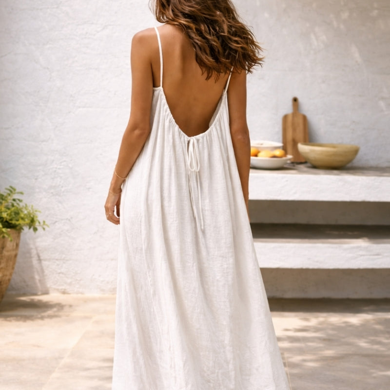 Women's Linen Loose Summer Dress | Spaghetti Strap Maxi