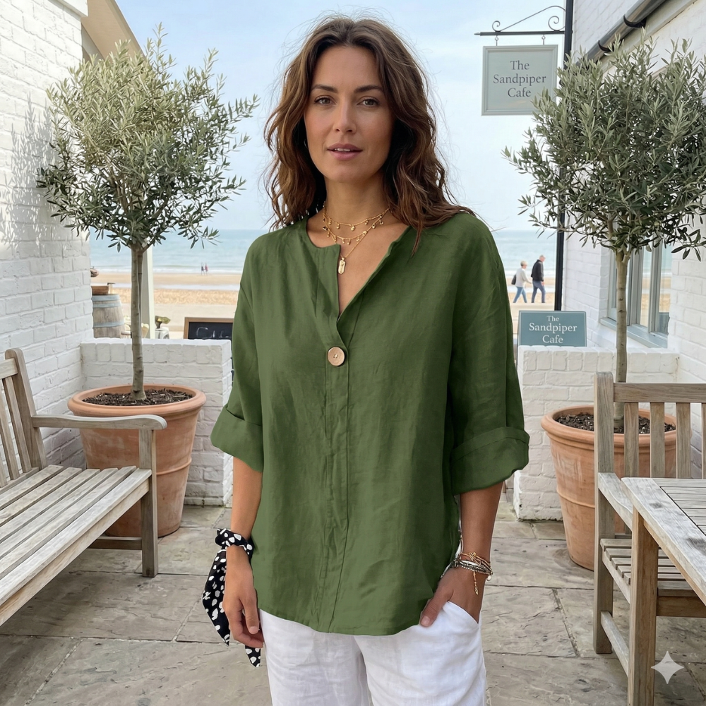 Women’s Summer Blouse | V-Neck, Button Detail | Stylish, Lightweight