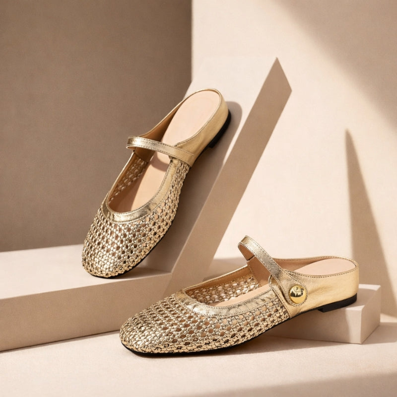 Women orthopedic woven mule flats backless slip-on supportive sole