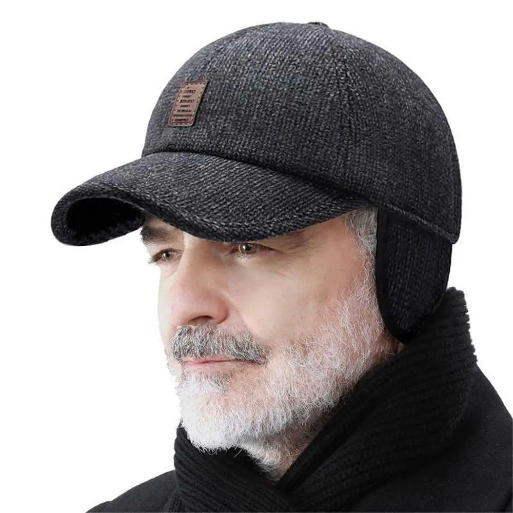 Men winter hat with earflaps adjustable fit in black grey and brown