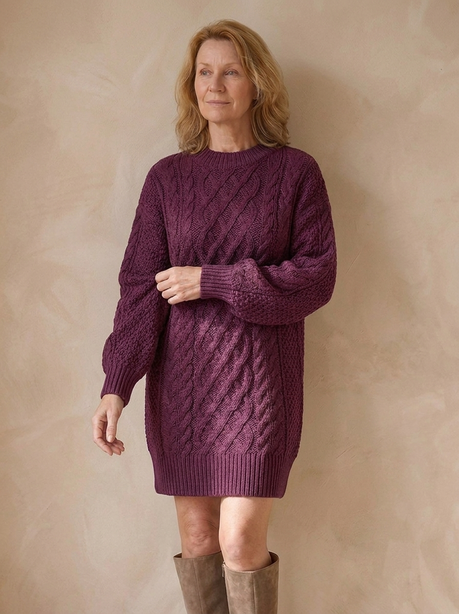 Jumper Dress | Women's Oversized Fit, Cable Knit | Crew Neck Style