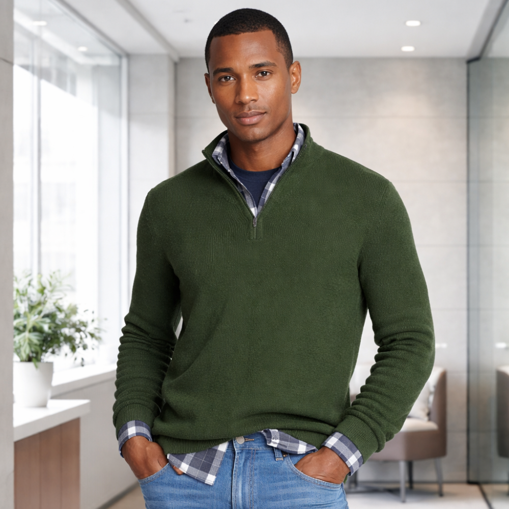 Men's Cashmere Zip Pullover | Business Casual | Soft, Elegant
