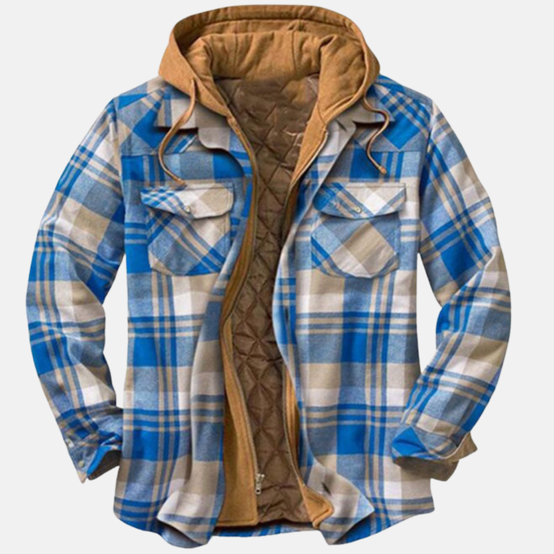 Plaid hooded jacket men lined warm winter casual