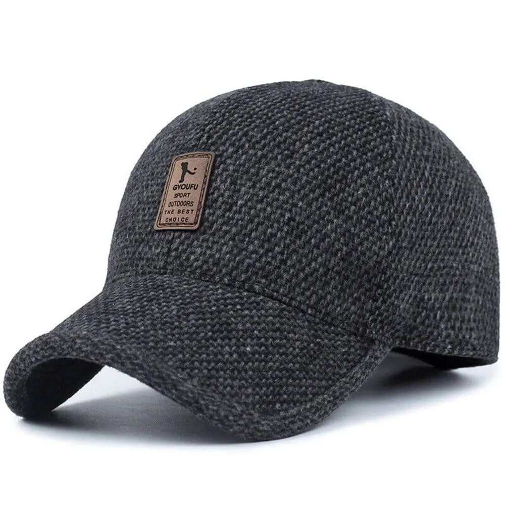 Men winter hat with earflaps adjustable fit in black grey and brown
