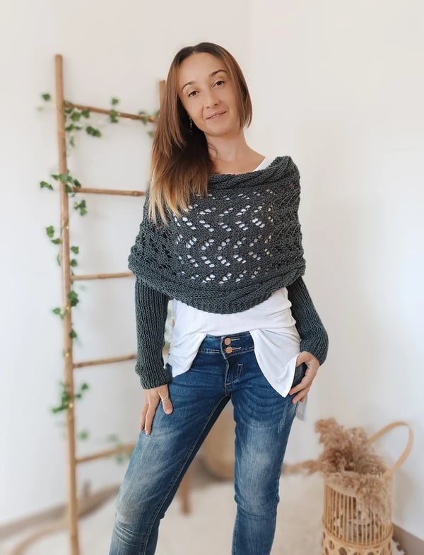 Women everything winter knit shawl scarf wrap with double sleeves in multiple colours