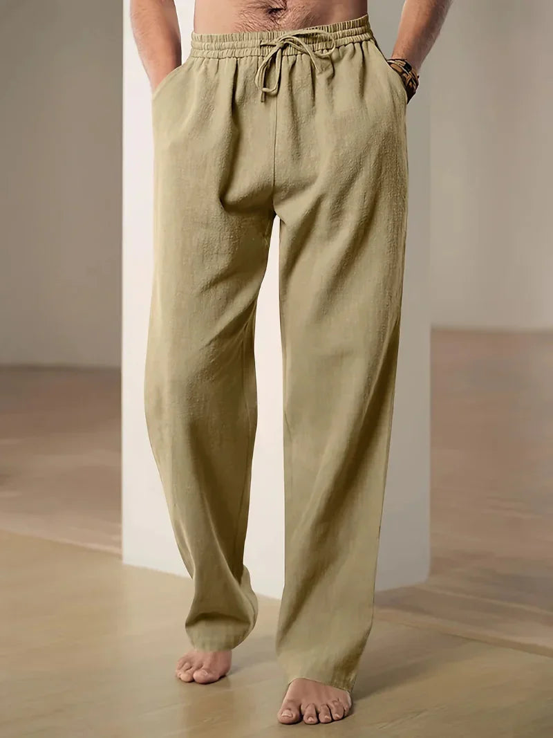 Men casual straight leg pants with elastic drawstring waist in multiple colours