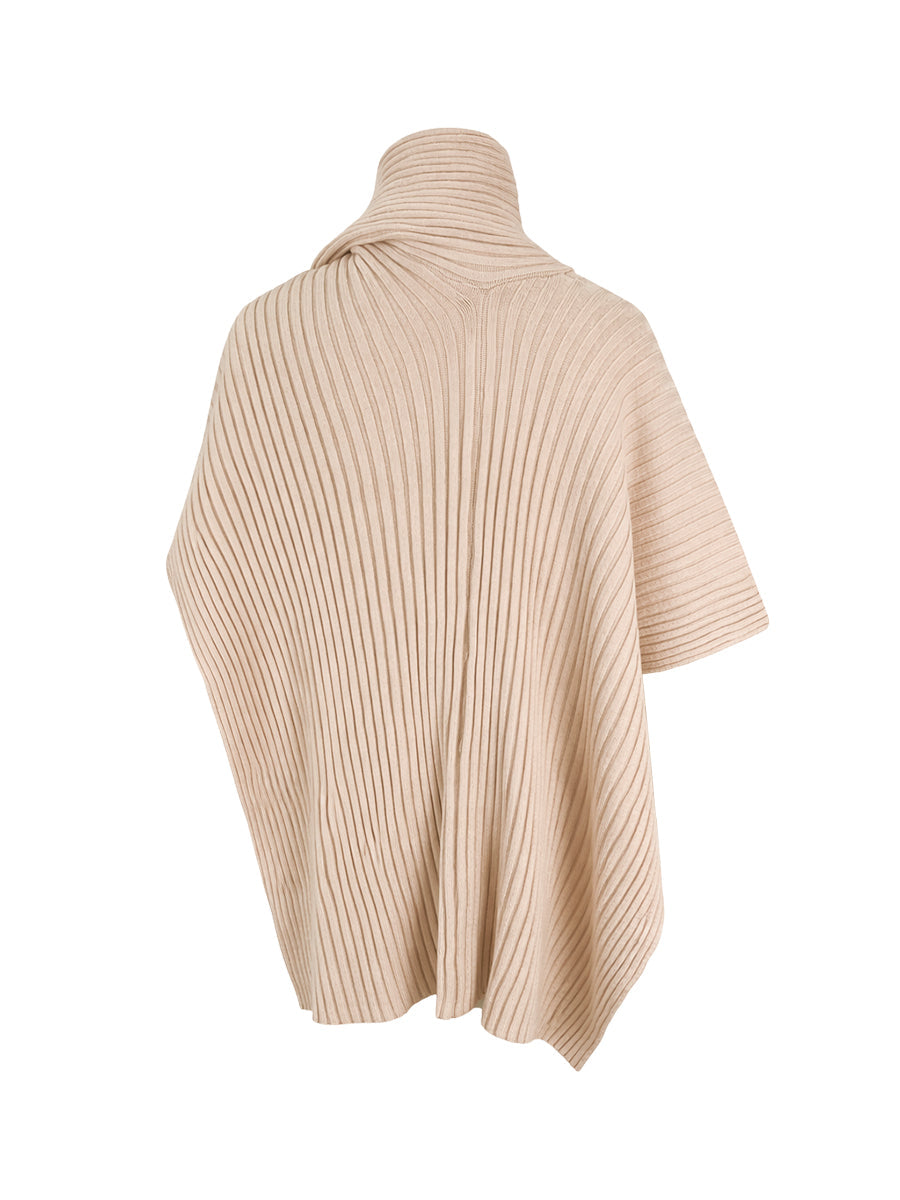 Women viscose knit sweater top asymmetric hem high neck loose fit