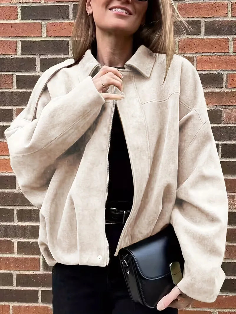 Oversized Bomber Jacket Women | Black, Apricot | Casual Streetwear