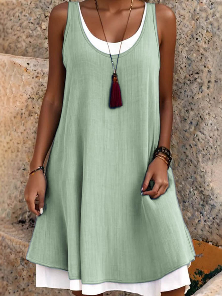 Women's Midi Dress | A-Line Cut, Sleeveless | U Neckline, Loose Polyester Dress