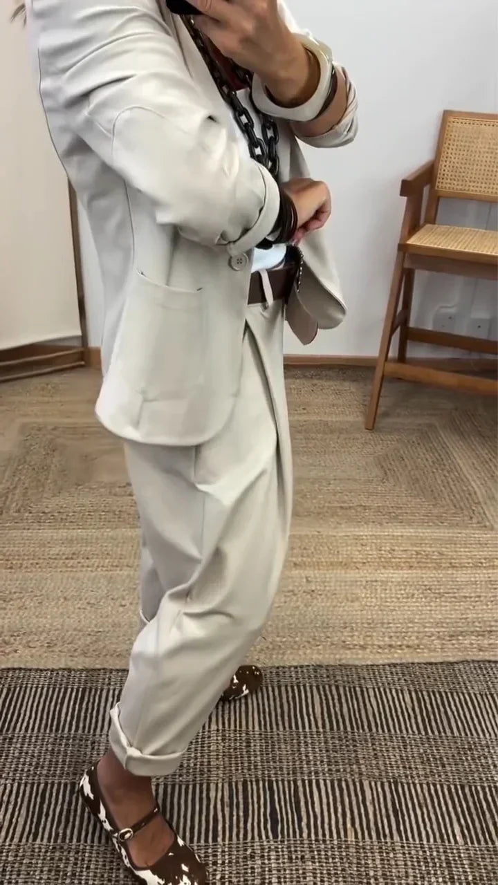 Women's Blazer Trouser Set | Taupe, Black, Grey | Two-Piece Suit