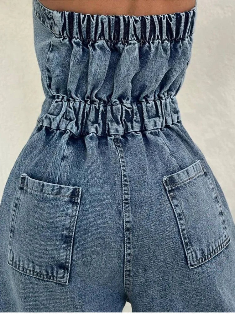 Denim Jumpsuit Set | Zip Front with Matching Jacket | Stretch