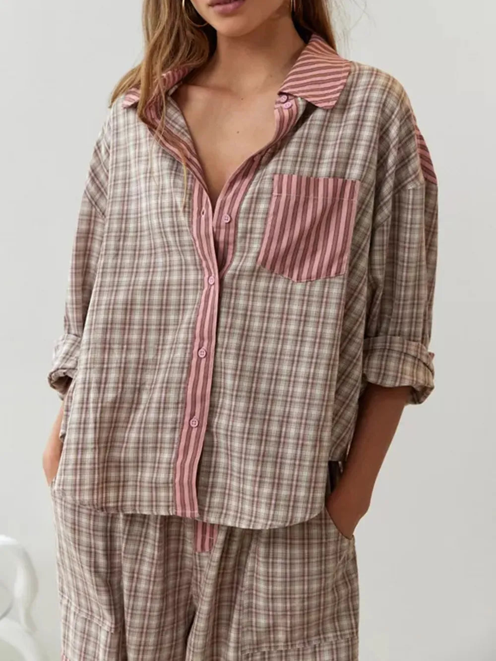 Pajama Set | Women Striped Two Piece Set | Soft Cozy
