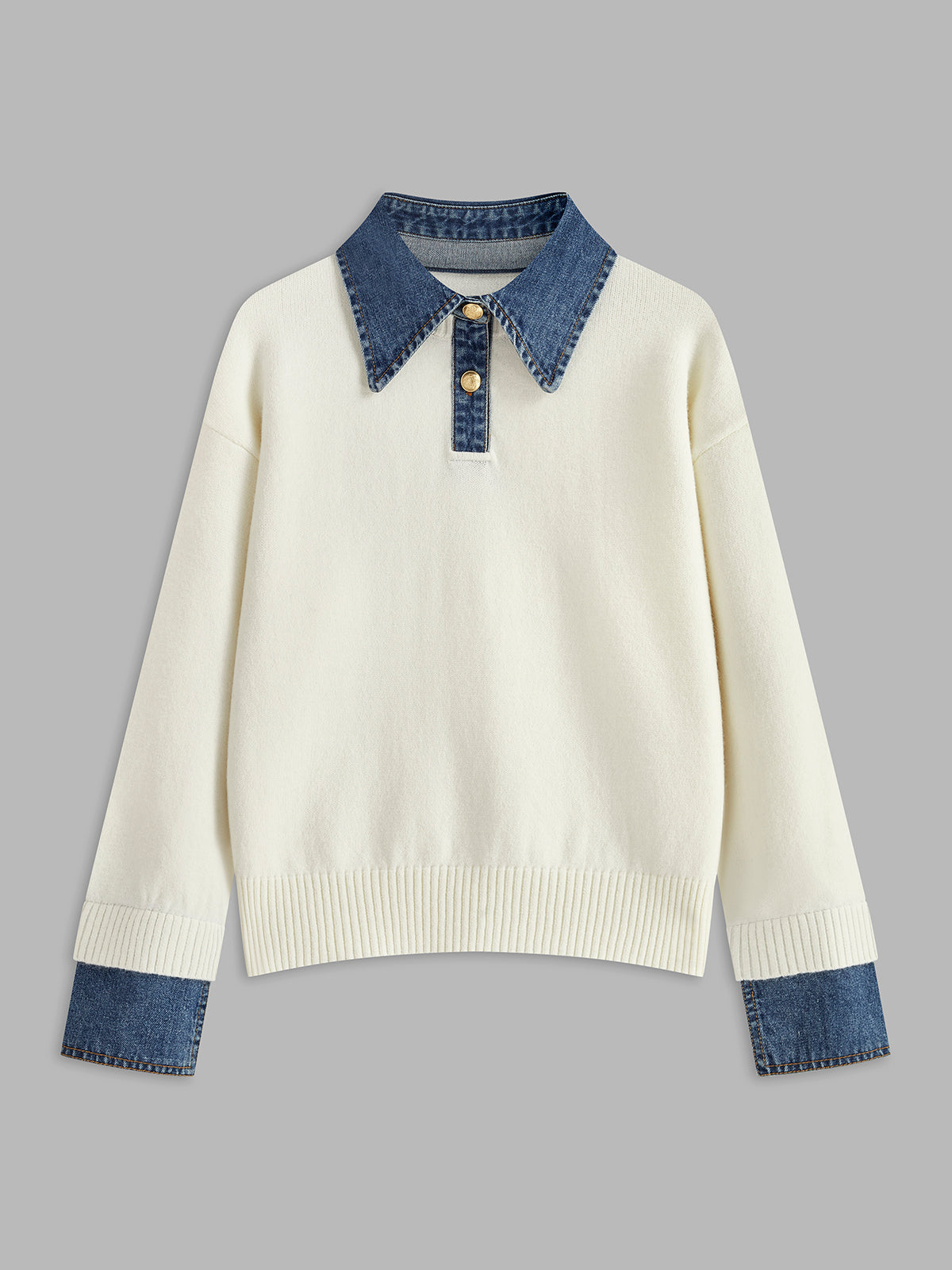 Women knit sweater dress lapel button 2 in 1 shift fit