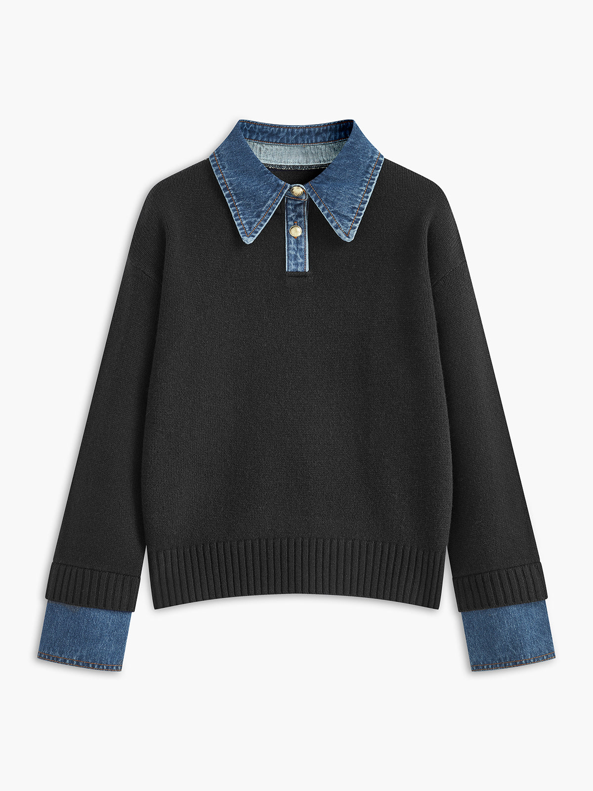 Women knit sweater dress lapel button 2 in 1 shift fit
