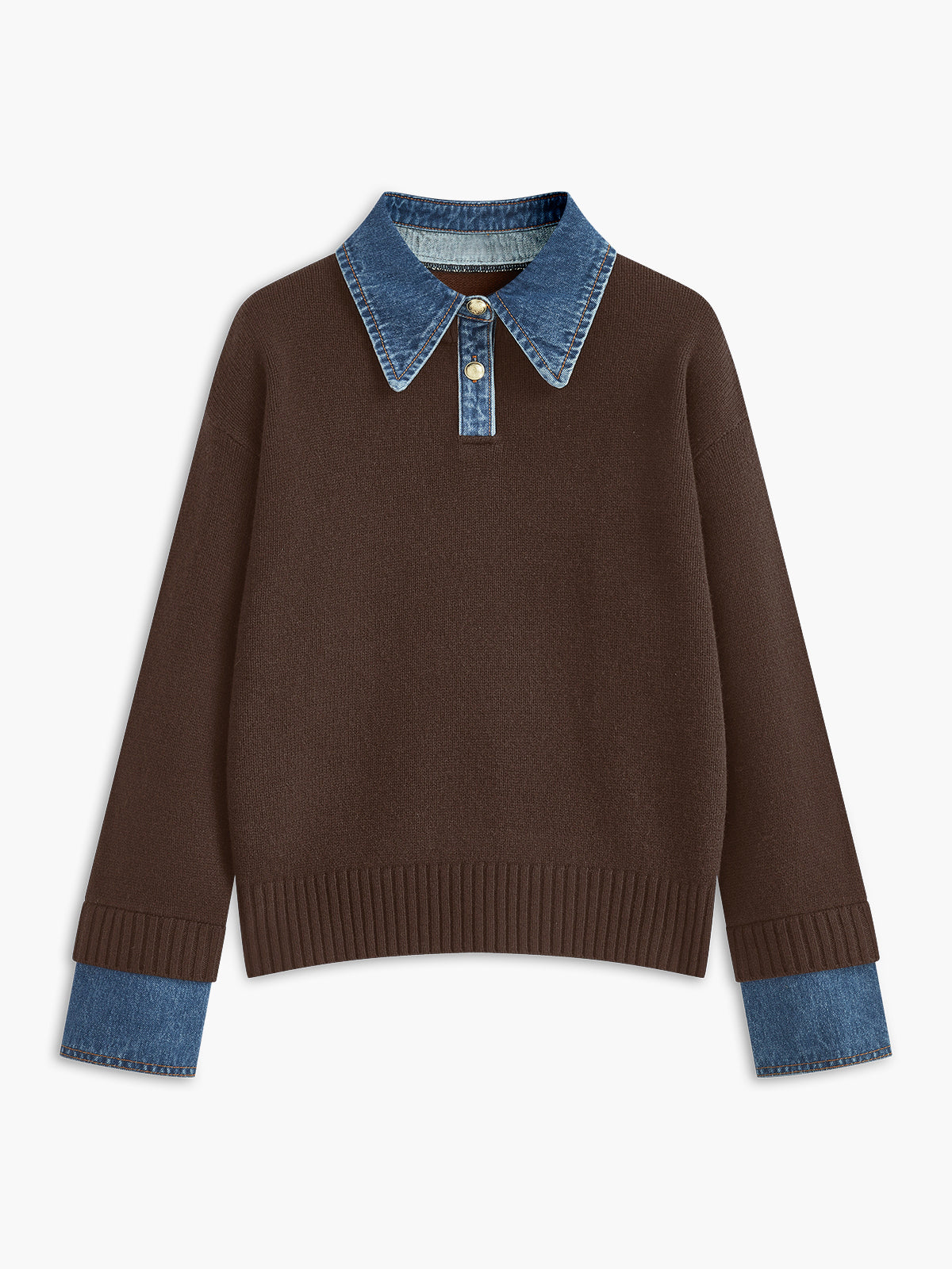 Women knit sweater dress lapel button 2 in 1 shift fit