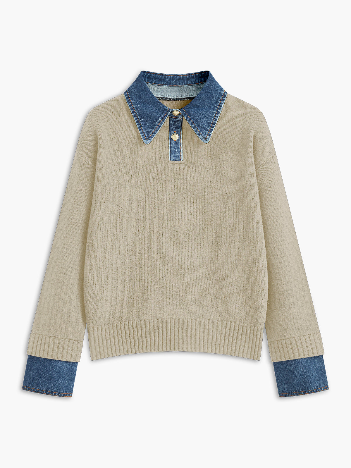Women knit sweater dress lapel button 2 in 1 shift fit