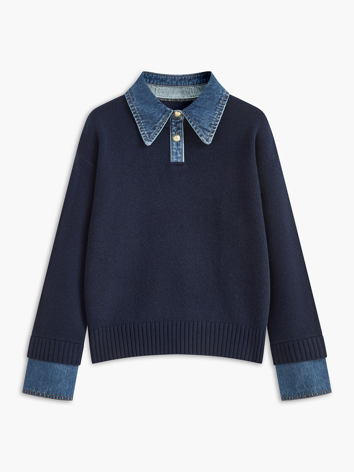 Women knit sweater dress lapel button 2 in 1 shift fit