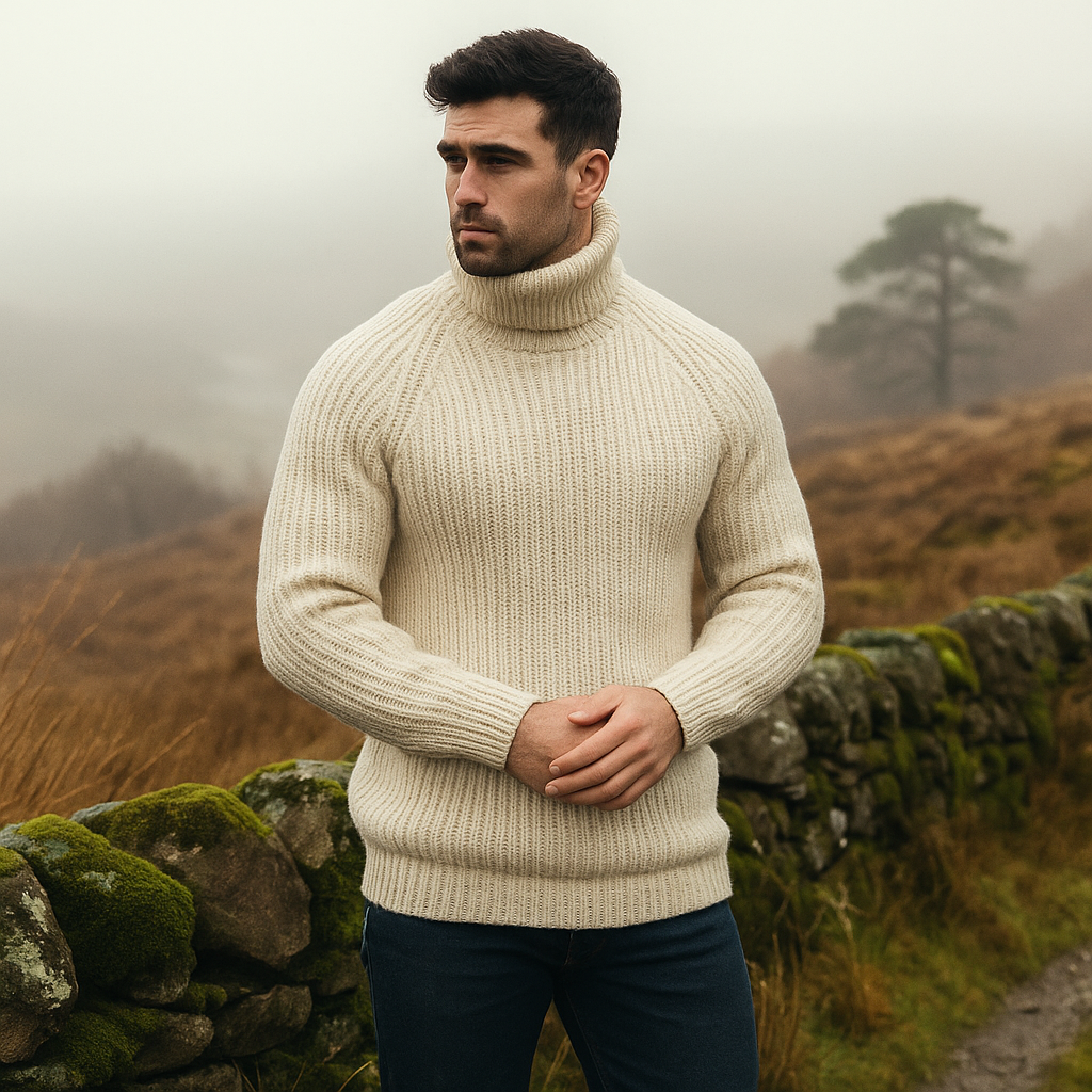 Men's Thick Sweater - High Collar - Chunky Knit
