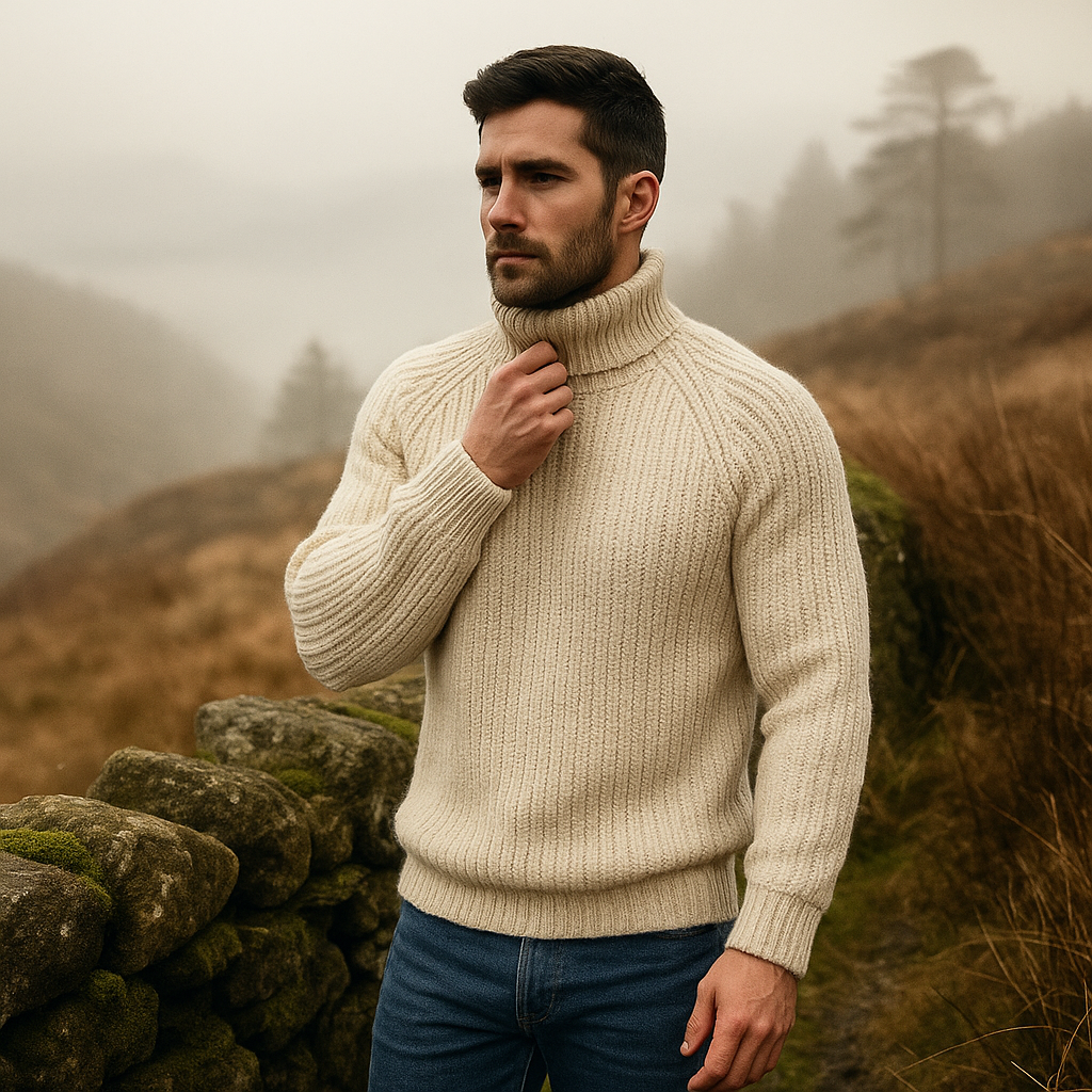 Men's Thick Sweater - High Collar - Chunky Knit
