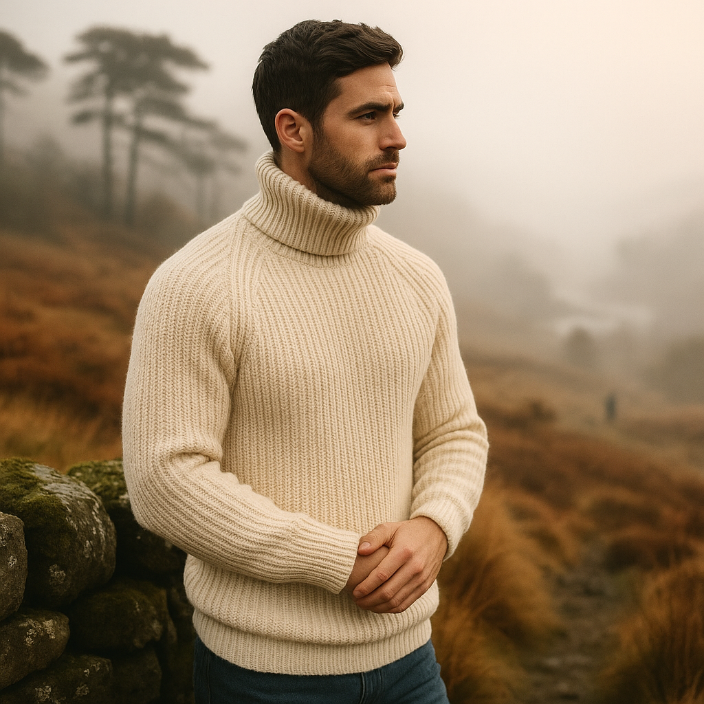 Men's Thick Sweater - High Collar - Chunky Knit