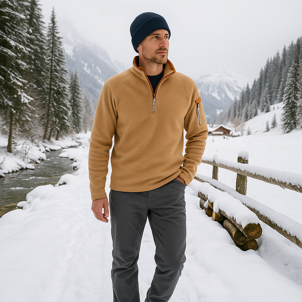 Men's Zip-Up Sweater - Stand-Up Collar - Warm - Elegant