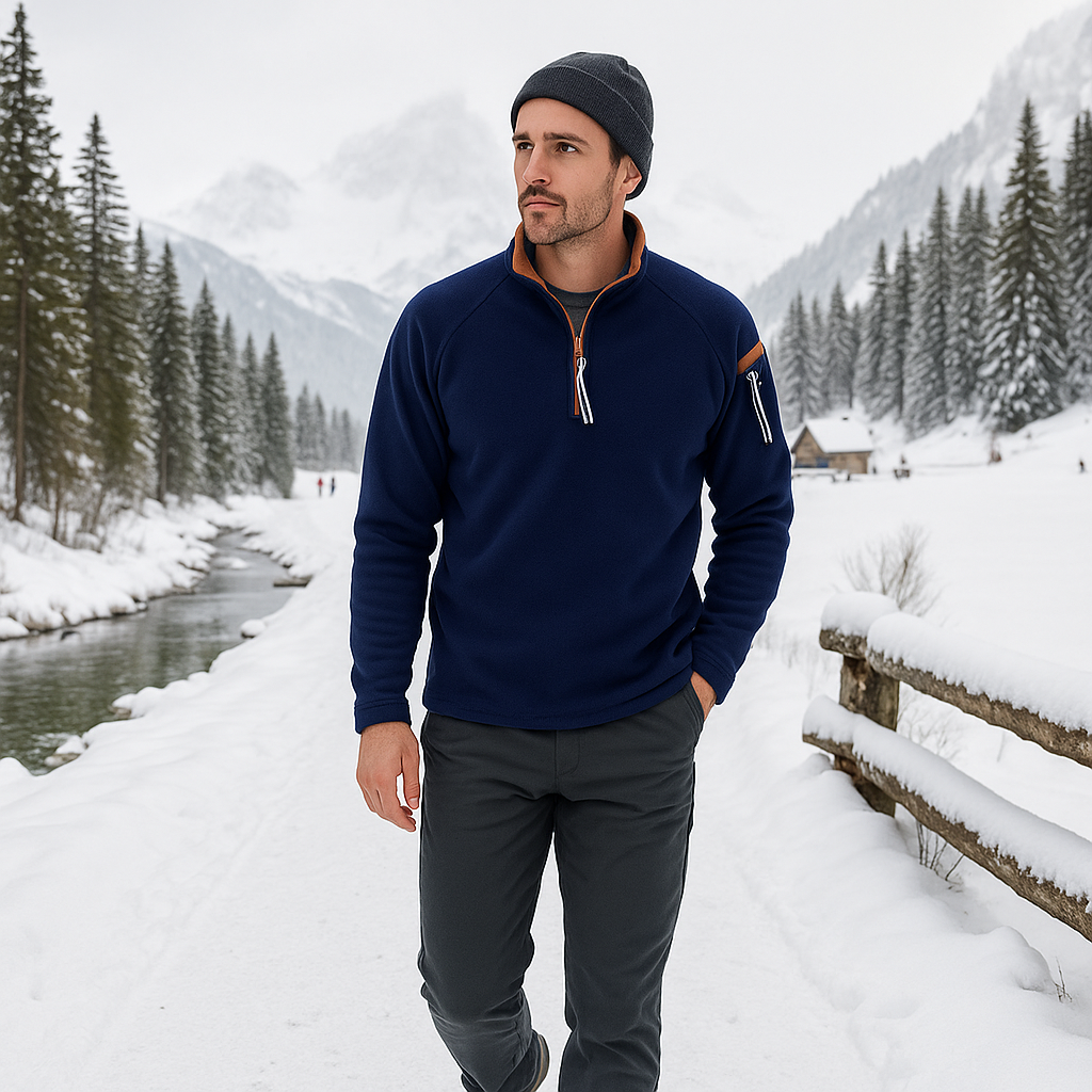 Men's Zip-Up Sweater - Stand-Up Collar - Warm - Elegant