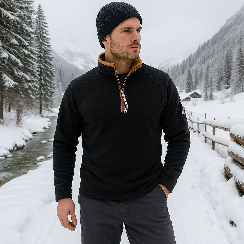 Men's Zip-Up Sweater - Stand-Up Collar - Warm - Elegant