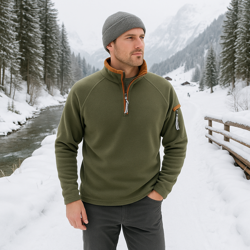 Men's Zip-Up Sweater - Stand-Up Collar - Warm - Elegant